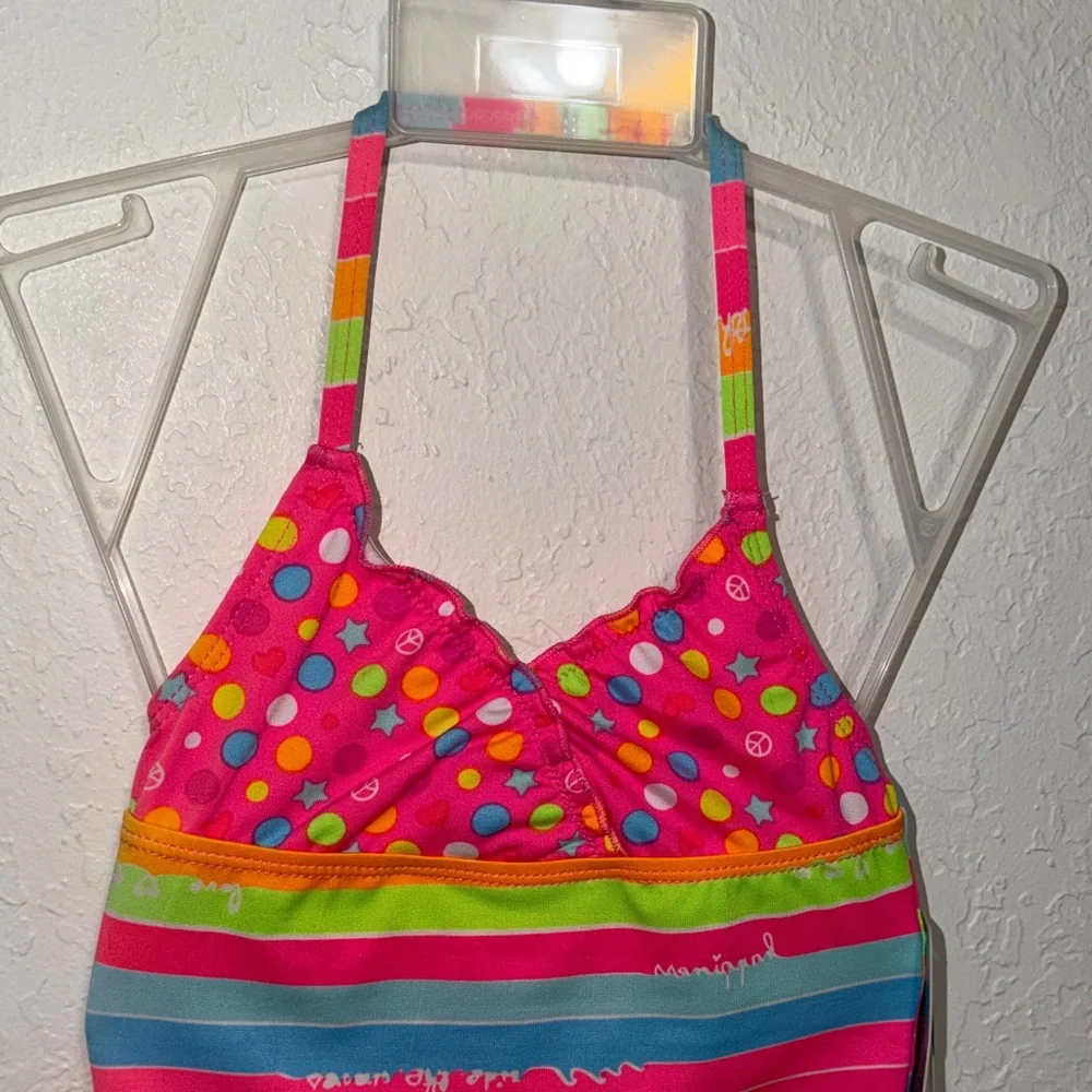 Candy Girl Colorful Polka‎ Dot and Stripe Bikini Swimsuit Halter Top